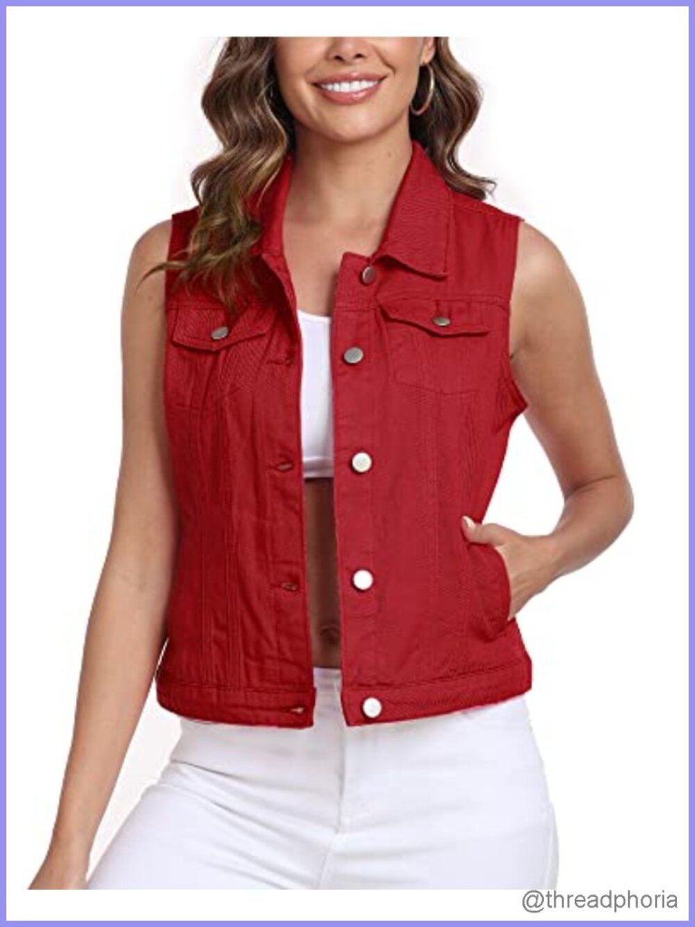 Women's Cropped Denim Vest Sleeveless Jean Jacket Button Down 80% Cotton